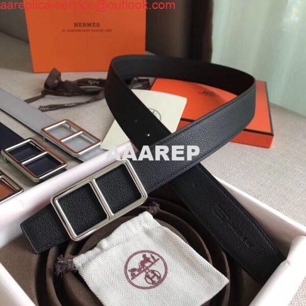 Replica Hermes Officier Belt Buckle & Black 38MM Strap 7