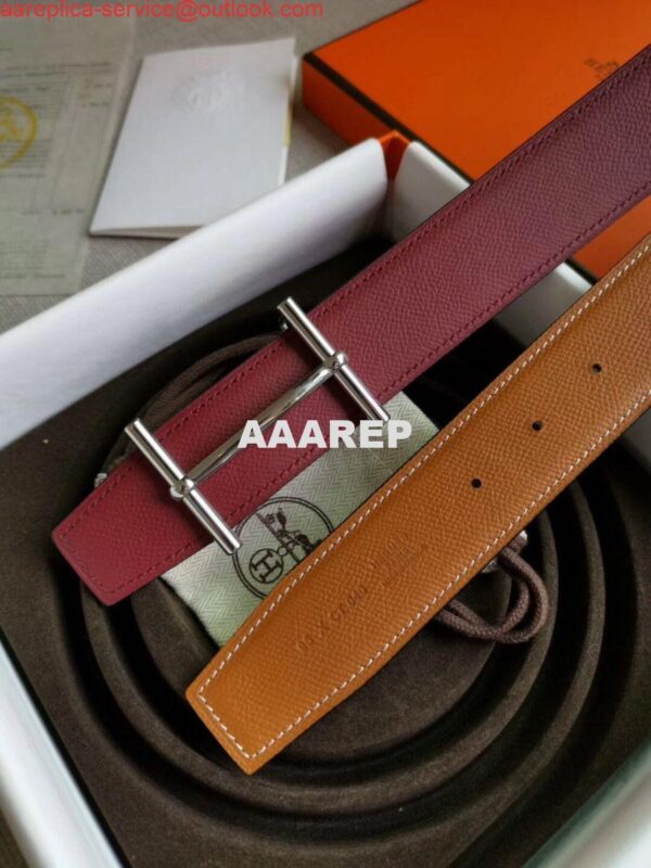 Replica Hermes H d'Ancre Reversible Belt In Gold/Red Epsom Leather 6