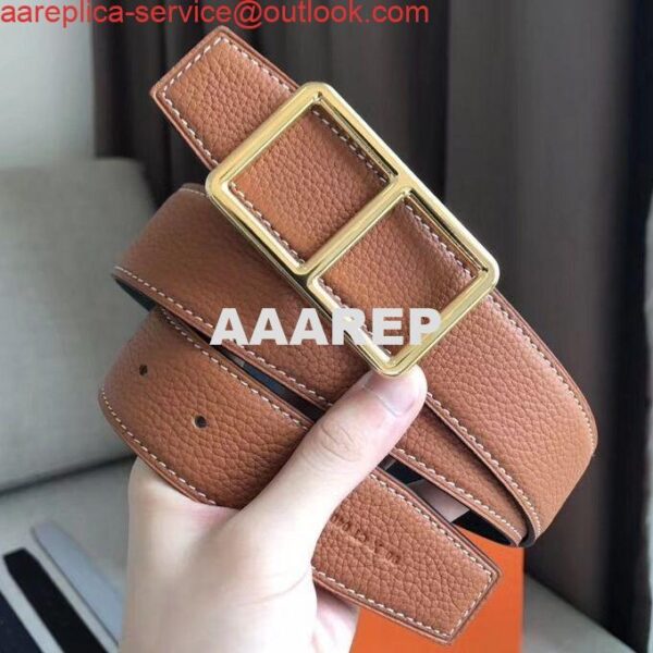 Replica Hermes Officier Belt Buckle & Brown 38MM Strap 3