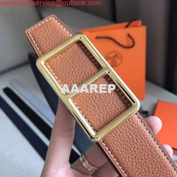 Replica Hermes Officier Belt Buckle & Brown 38MM Strap 4