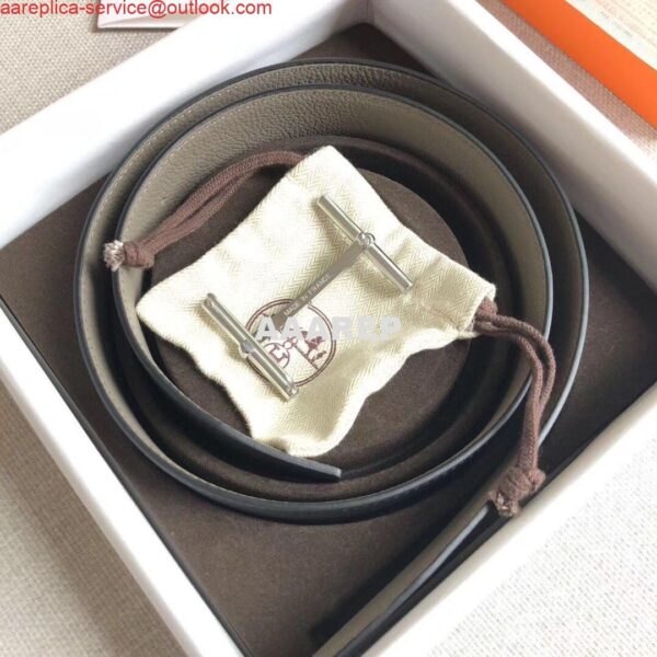 Replica Hermes H d'Ancre Reversible Belt In Grey/Noir Leather 5