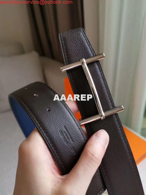 Replica Hermes H d'Ancre Reversible Belt In Indigo/Black Epsom Leather 5