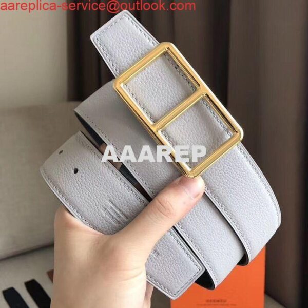 Replica Hermes Officier Belt Buckle & White 38MM Strap 3