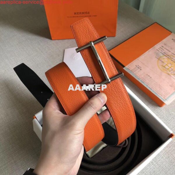 Replica Hermes H d'Ancre Reversible Belt In Orange/Noir Leather 5