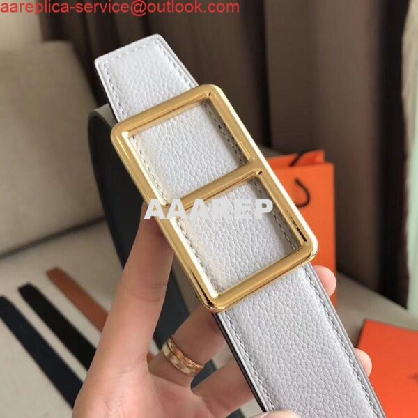 Replica Hermes Officier Belt Buckle & White 38MM Strap 4