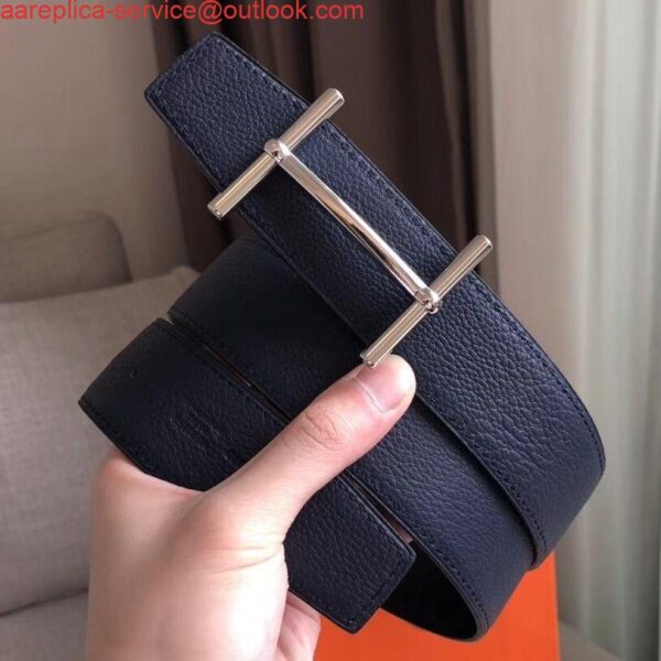 Replica Hermes H d'Ancre Reversible Belt In Sapphire/Ardoise Leather 3