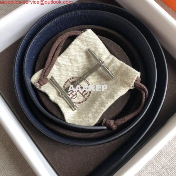 Replica Hermes H d'Ancre Reversible Belt In Sapphire/Ardoise Leather 4