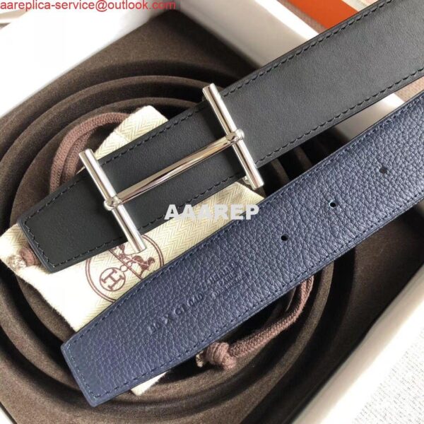 Replica Hermes H d'Ancre Reversible Belt In Sapphire/Ardoise Leather 6