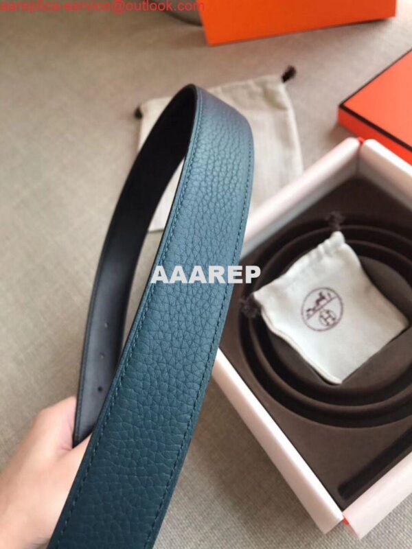 Replica Hermes Officier Reversible 38mm Belt In Blue Clemence Leather 5