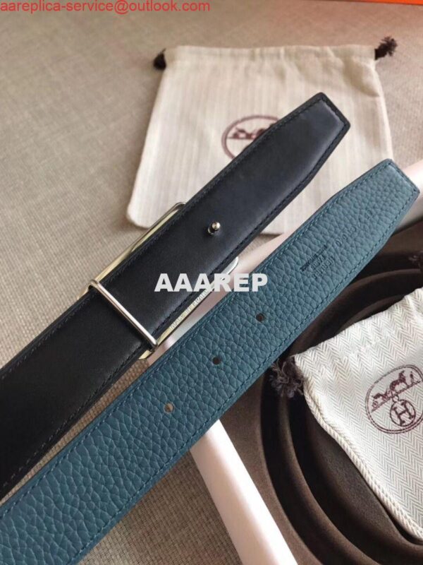 Replica Hermes Officier Reversible 38mm Belt In Blue Clemence Leather 6