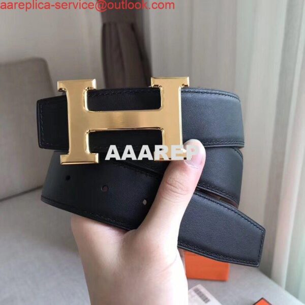 Replica Hermes H Reversible Belt In Grey/Black Swift Leather 4