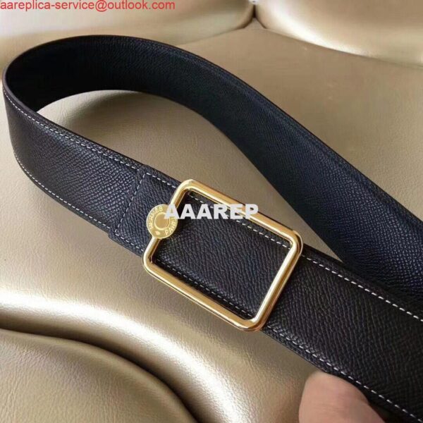 Replica Hermes Oscar Buckle 40 MM Belt Black Reversible Leather 6