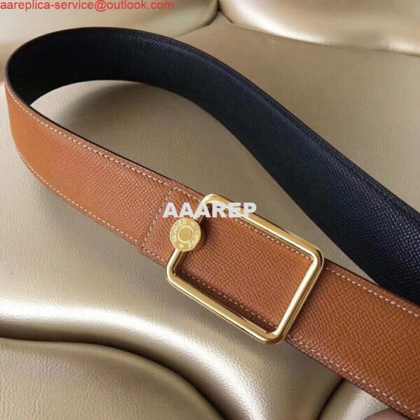 Replica Hermes Oscar Buckle 40 MM Belt Brown Reversible Leather 4