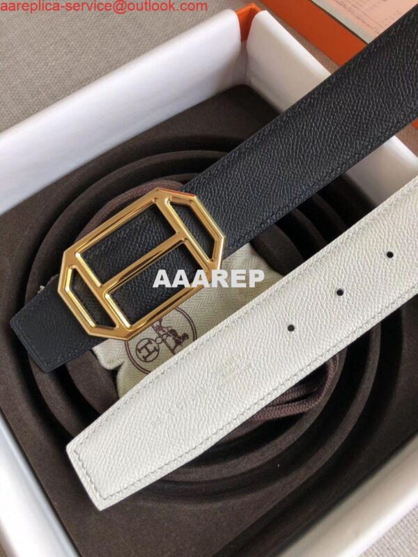 Replica Hermes Pad Reversible Belt In Black/White Epsom Leather 5