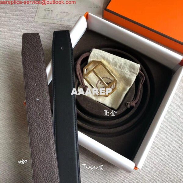 Replica Hermes Pad Reversible Belt In Cafe Clemence Leather 6