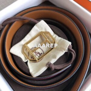 Replica Hermes Pad Reversible Belt In Ruby/Brown Epsom Leather 2