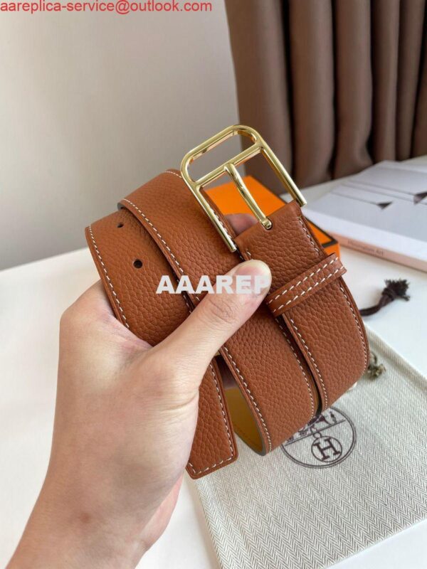 Replica Hermes Romain 35MM Belt in Gold Clemence Leather 8