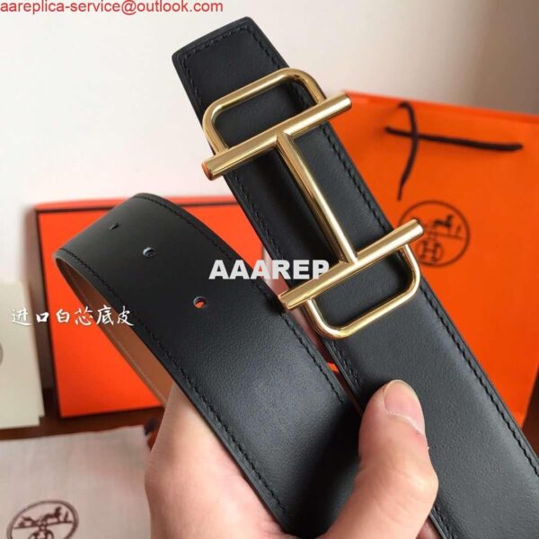 Replica Hermes Royal 38MM Reversible Belt In Brown Clemence Leather 4