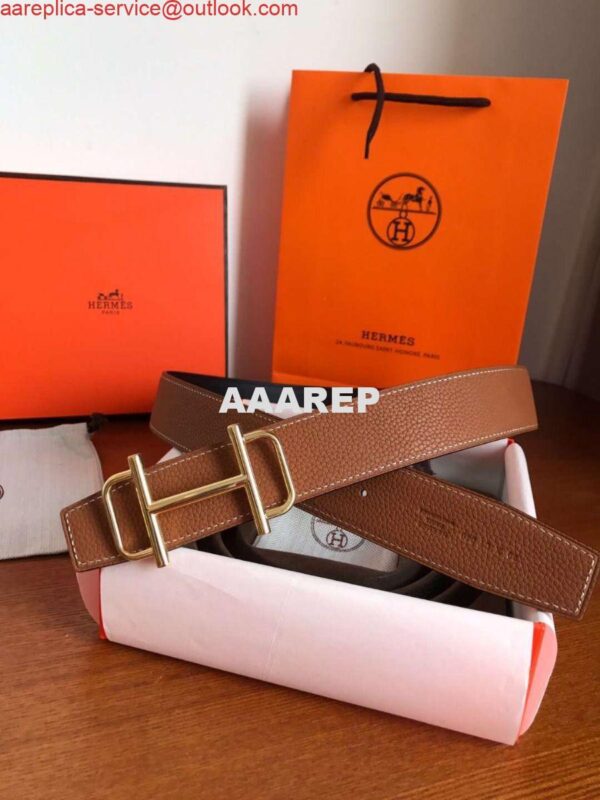 Replica Hermes Royal 38MM Reversible Belt In Brown Clemence Leather 5