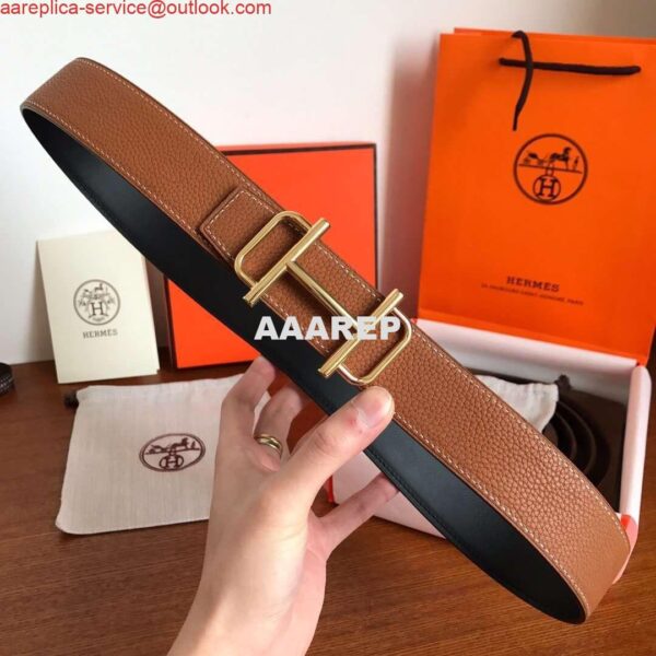 Replica Hermes Royal 38MM Reversible Belt In Brown Clemence Leather 6