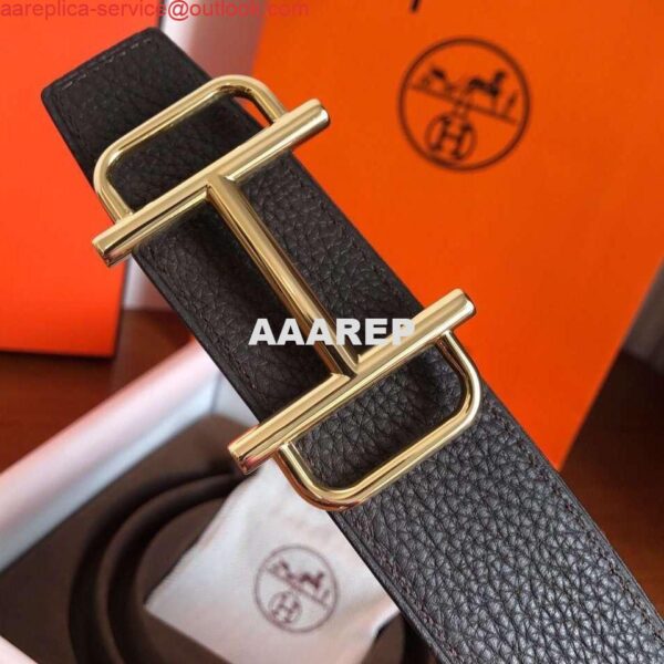 Replica Hermes Royal 38MM Reversible Belt In Cafe Clemence Leather 3