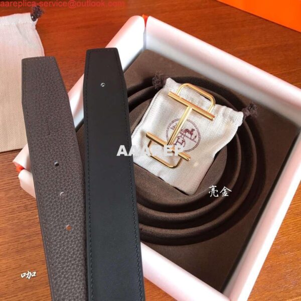 Replica Hermes Royal 38MM Reversible Belt In Cafe Clemence Leather 4