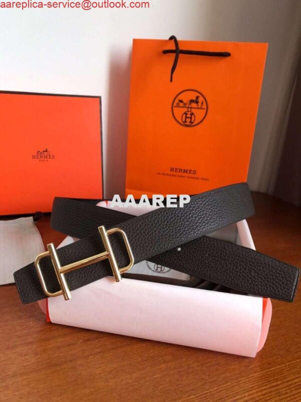 Replica Hermes Royal 38MM Reversible Belt In Cafe Clemence Leather 5