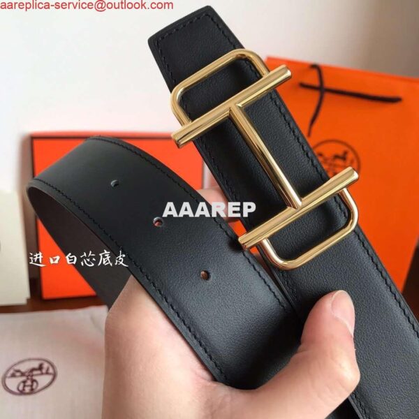 Replica Hermes Royal 38MM Reversible Belt In Cafe Clemence Leather 6