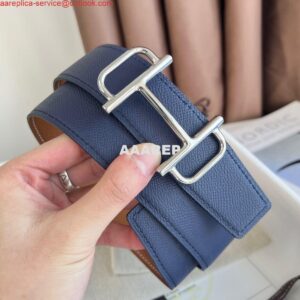 Replica Hermes Royal Reversible Belt 38MM in Blue and Gold Epsom Calfskin