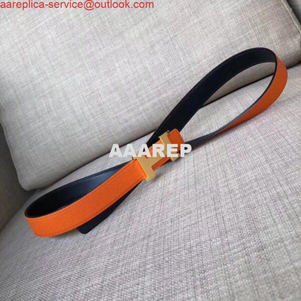 Replica Hermes Mini Constance 24mm Reversible Belt Black/Orange 6