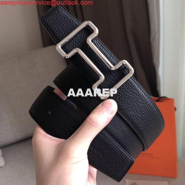 Replica Hermes Tonight 38MM Reversible Belt In Black Clemence Leather 3