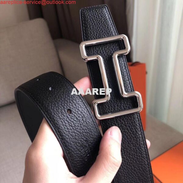 Replica Hermes Tonight 38MM Reversible Belt In Black Clemence Leather 4