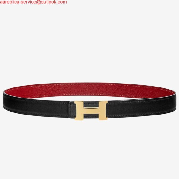 Replica Hermes Mini Constance 24mm Reversible Belt Black/Red 2