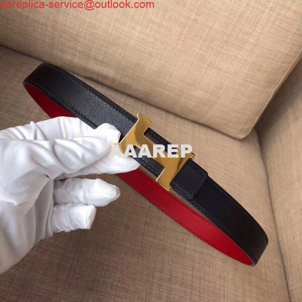 Replica Hermes Mini Constance 24mm Reversible Belt Black/Red 4