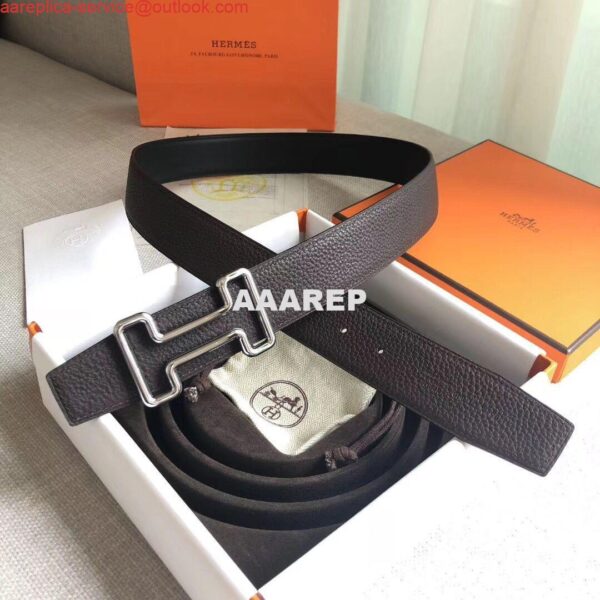 Replica Hermes Tonight 38MM Reversible Belt In Cafe Clemence Leather 6