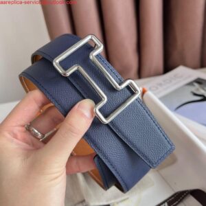 Replica Hermes Tonight Reversible Belt 38MM in Blue and Gold Epsom Calfskin