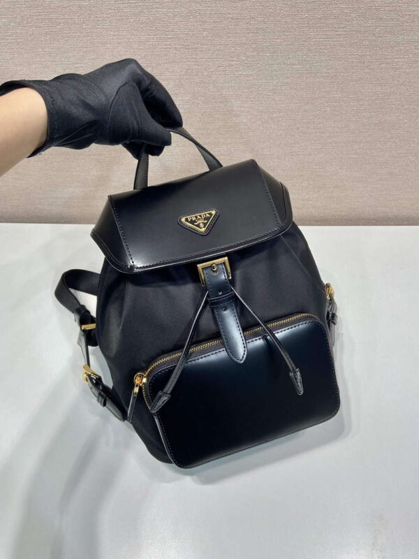 Replica Prada 1BZ074 Re-Nylon and Brushed Leather Backpack Black 2