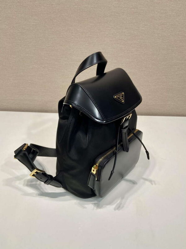 Replica Prada 1BZ074 Re-Nylon and Brushed Leather Backpack Black 3