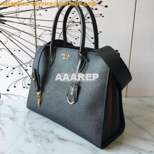 Replica Prada Bibliothèque Saffiano Leather Bag 1BA153 Black