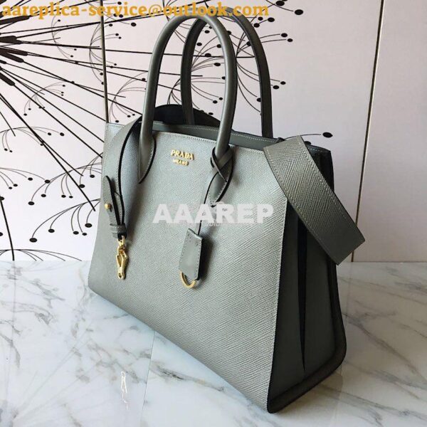 Replica Prada Bibliothèque Saffiano Leather Bag 1BA153 Grey 3