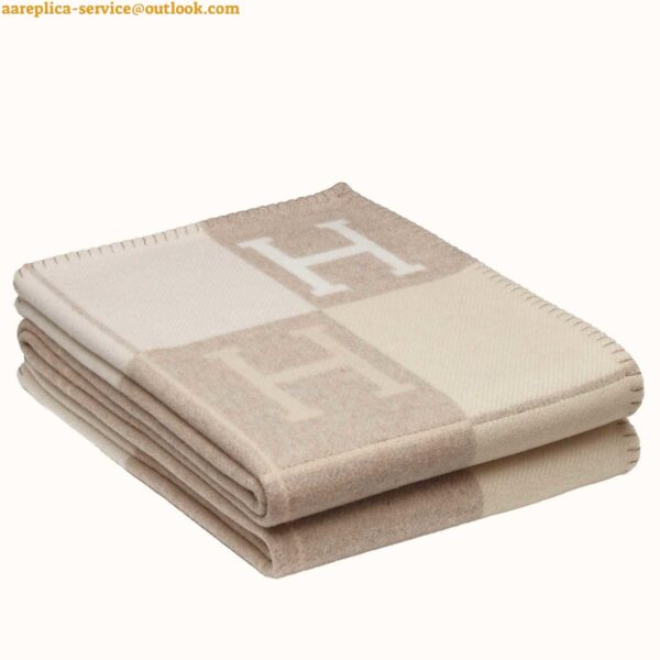 Replica Hermes Avalon III Throw Blanket in Beige Wool and Cashmere 3