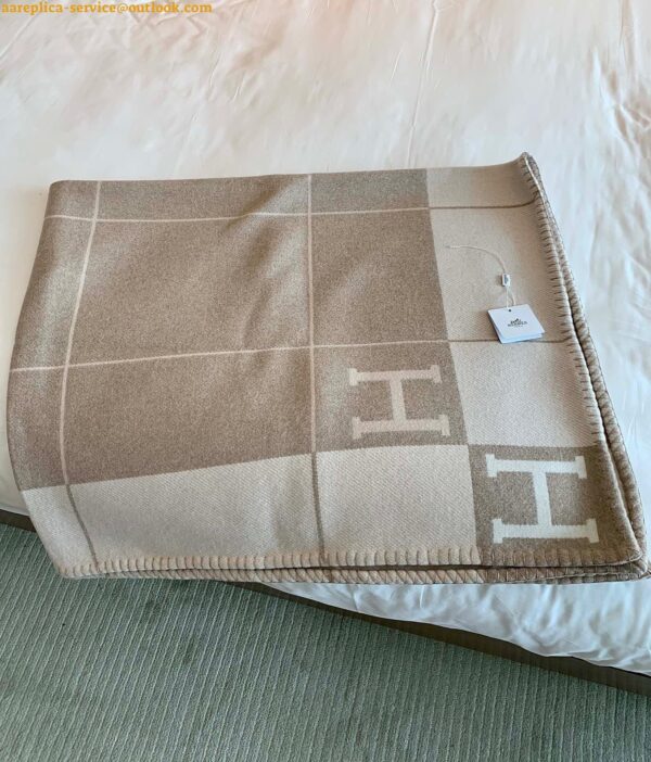 Replica Hermes Avalon III Throw Blanket in Beige Wool and Cashmere 10