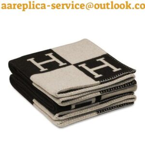 Replica Hermes Avalon III Throw Blanket in Black Wool and Cashmere