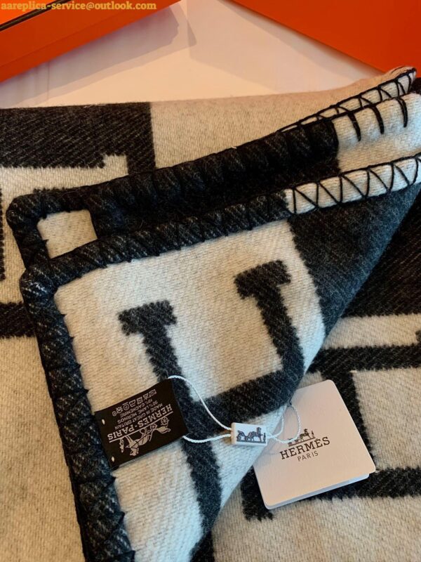 Replica Hermes Avalon III Throw Blanket in Black Wool and Cashmere 8