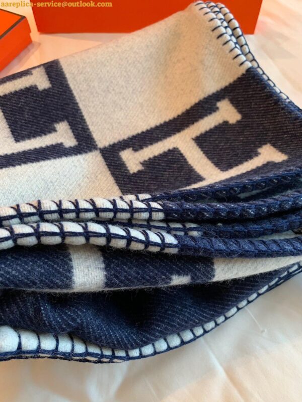 Replica Hermes Avalon III Throw Blanket in Blue Wool and Cashmere 6