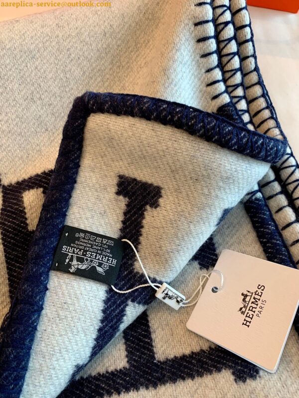 Replica Hermes Avalon III Throw Blanket in Blue Wool and Cashmere 12