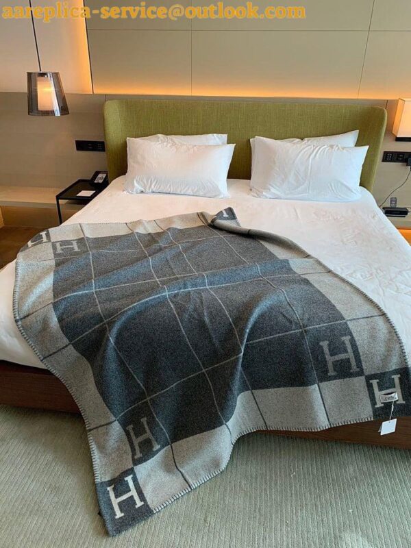 Replica Hermes Avalon III Throw Blanket in Grey Wool and Cashmere 4