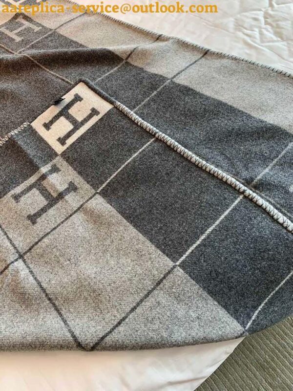 Replica Hermes Avalon III Throw Blanket in Grey Wool and Cashmere 9