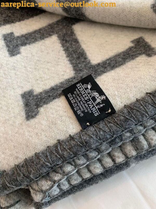 Replica Hermes Avalon III Throw Blanket in Grey Wool and Cashmere 11