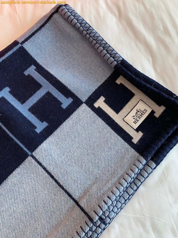 Replica Hermes Avalon III Throw Blanket in Blue Wool and Cashmere 20